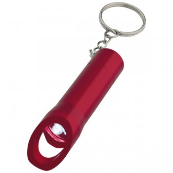 Custom Aluminum LED Flashlight Keychain With Bottle Opener- Red