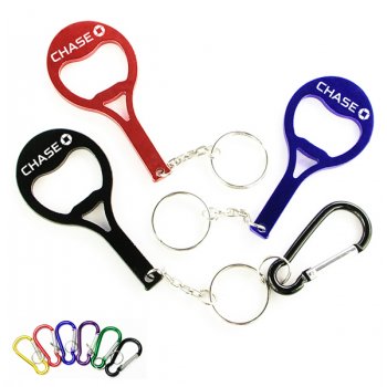 Custom Tennis Racket Shape And Carabiner Bottle Opener Keychains