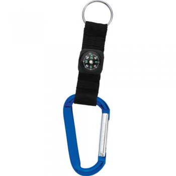 Promotional Carabiner with Compass Keychains - Blue