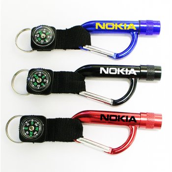 Customized Flashlight Carabiner With Compass Keychains
