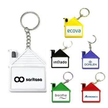 Promotional House Shape Tape Measure With Deluxe Stopper Keychains Holder