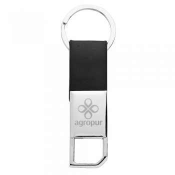 Promotional Black Leatherette Metal Clip-On Key Chain 